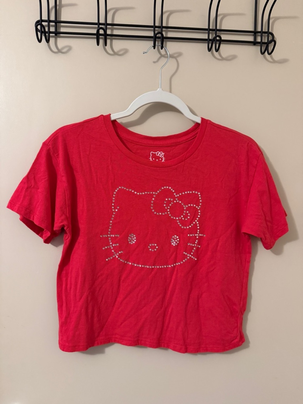Hello Kitty Bright Red Short Sleeve Tee with Rhinestone Face